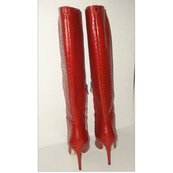 SOLD Sam Edelman Fraya Croc Tall Stiletto Boots Red - Picture 6 of 8